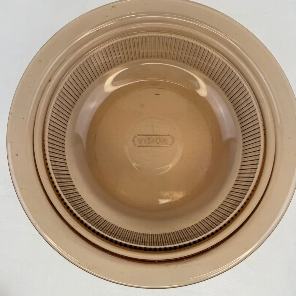 Vintage Corning Vision Amber Glass Casserole Dish with Pyrex Lid 1.5L Ribbed